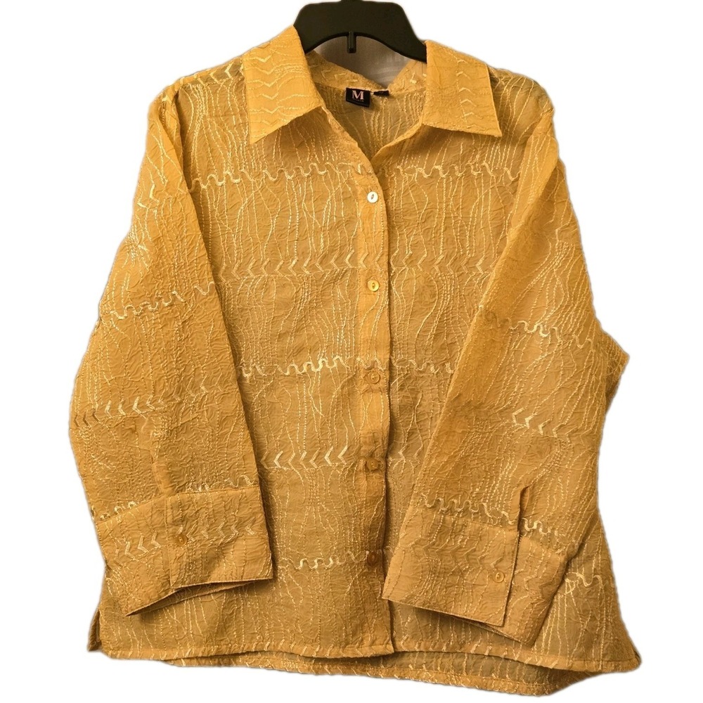 MILANO Women 1X Designer Gold Embroidered Lightweight Top Blouse Shirt Abstract